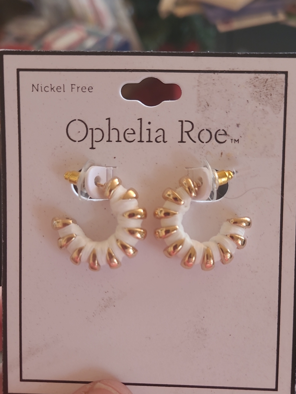 Ophelia Roe White and Gold Spiral Hoop Earrings